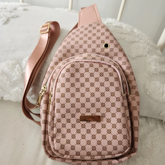 Pink And Brown Patterned Crossbody Sling Bag - Picture 1 of 6